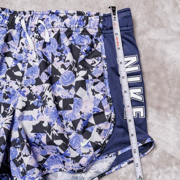 Nike Dry Fit Tempo Lined Running Shorts Purple Flowers Navy Blue Womens Size L - Picture 7 of 12